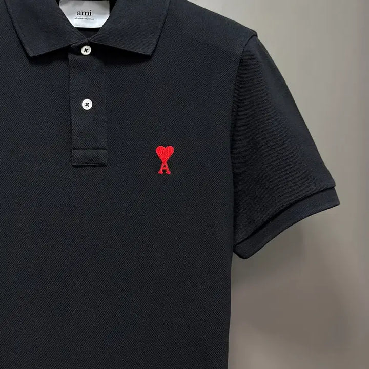 [BUNJANG] AMI Small Heart Polo Shirt Black XS / 아미 스몰하트 반팔 카라티 블랙 XS