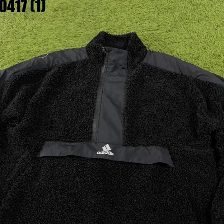 [BUNJANG] Adidas Half-Zip Black Fleece Pullover (L) / 아디다스 반집업 블랙 뽀글이 풀오버 L