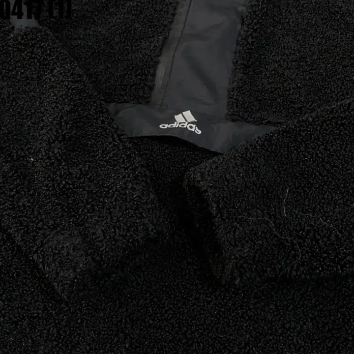 [BUNJANG] Adidas Half-Zip Black Fleece Pullover (L) / 아디다스 반집업 블랙 뽀글이 풀오버 L