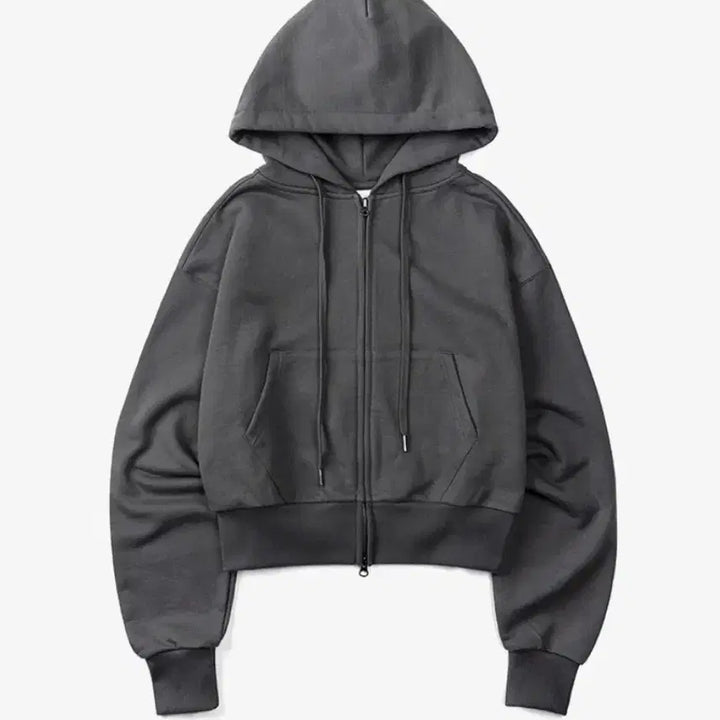 [SOLD OUT] 토피 W 2WAY 크롭 스웻 후드 집업 (CHARCOAL)
