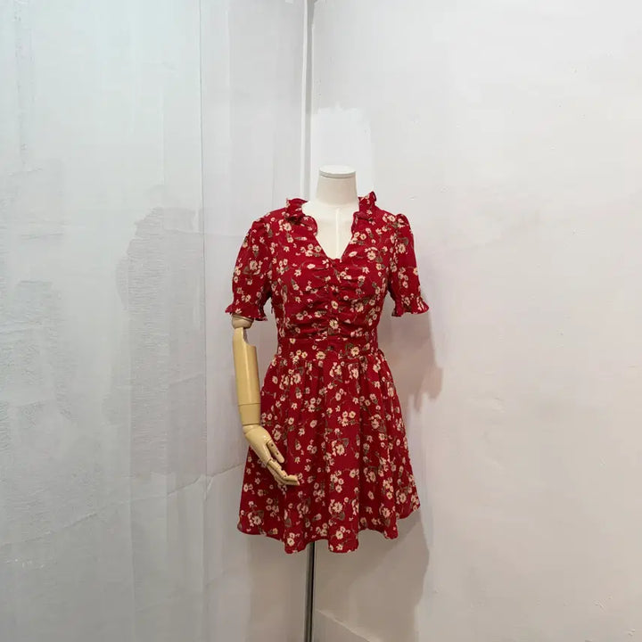 [BUNJANG] S Flower Red Mini Dress / (S)플라워 레드 미니원피스 휴양지원피스 여름원피스 1370