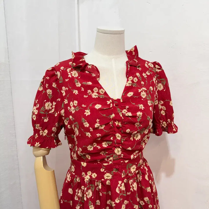 [BUNJANG] S Flower Red Mini Dress / (S)플라워 레드 미니원피스 휴양지원피스 여름원피스 1370