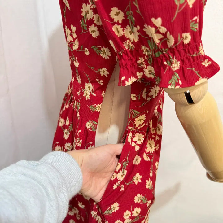 [BUNJANG] S Flower Red Mini Dress / (S)플라워 레드 미니원피스 휴양지원피스 여름원피스 1370