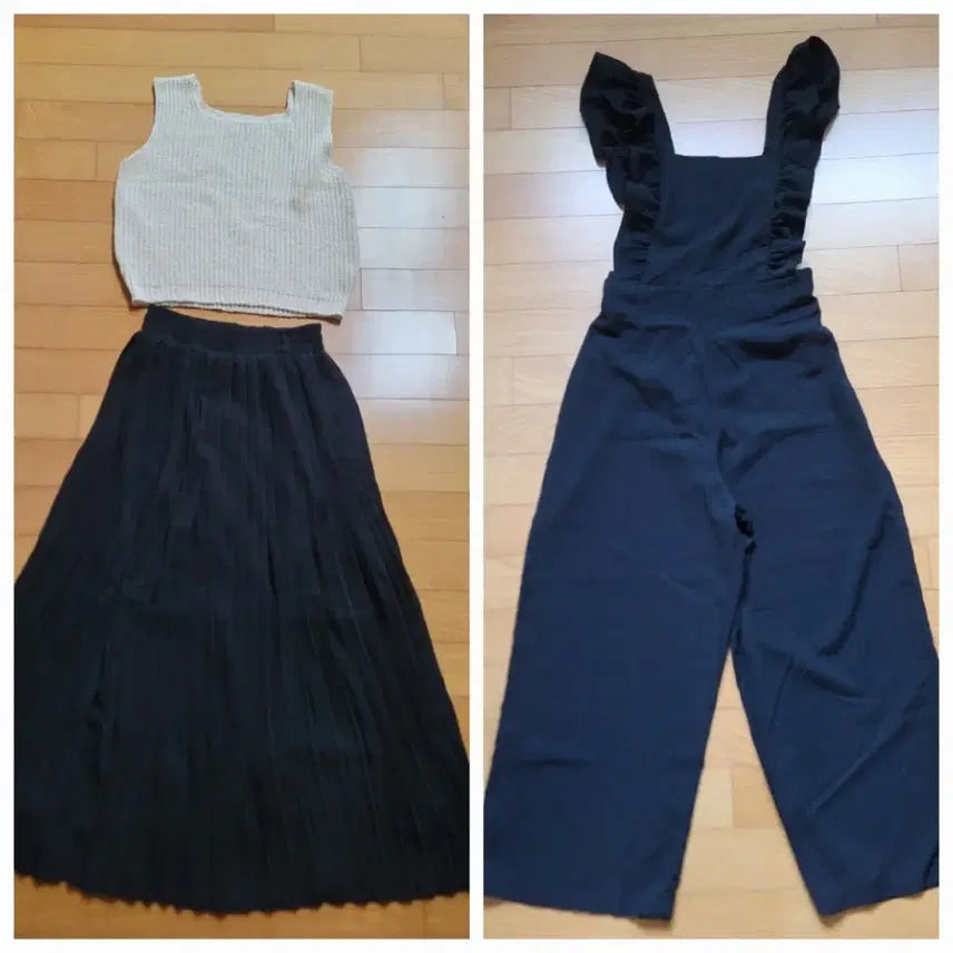 [SOLD OUT] 여름 니트탑 플리츠 스커트 / 검정 멜빵바지 3장 일괄