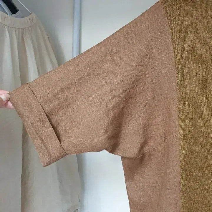 [BUNJANG] ISAE Texture Block French Sleeve Long Blouse / 자연주의 ISAE 이새 텍스쳐블록 프렌치슬리브 롱 블라우스 셔츠