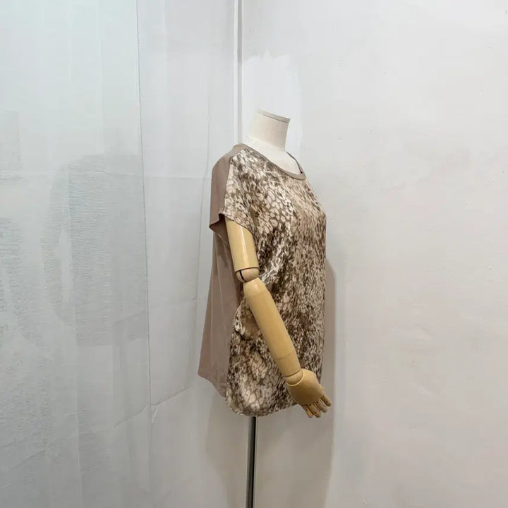 [BUNJANG] Unbranded Leopard Print Colorblock Short Sleeve T-shirt / (66)호피배색 반팔티 호피반팔 차르르 2068