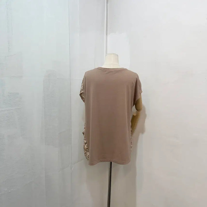 [BUNJANG] Unbranded Leopard Print Colorblock Short Sleeve T-shirt / (66)호피배색 반팔티 호피반팔 차르르 2068
