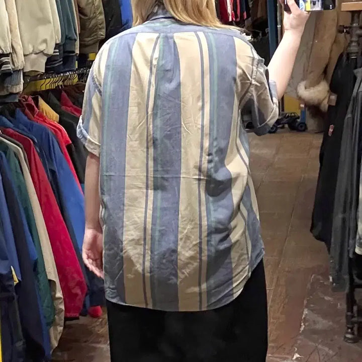 [BUNJANG] Polo Ralph Lauren Striped Short Sleeve Shirt / [HI] 폴로 랄프로렌 반팔셔츠 스트라이프 블루그린
