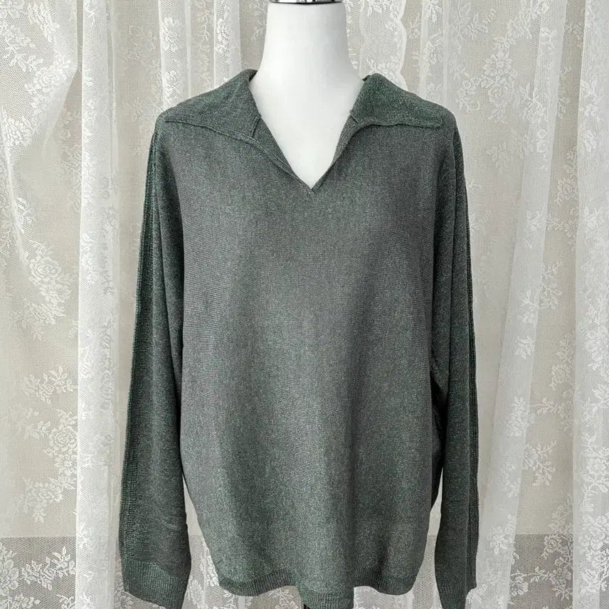 [BUNJANG] Karl Lagerfeld Glitter Knit Sweater / S) 새상품 칼라거펠트 글리터 니트 그린