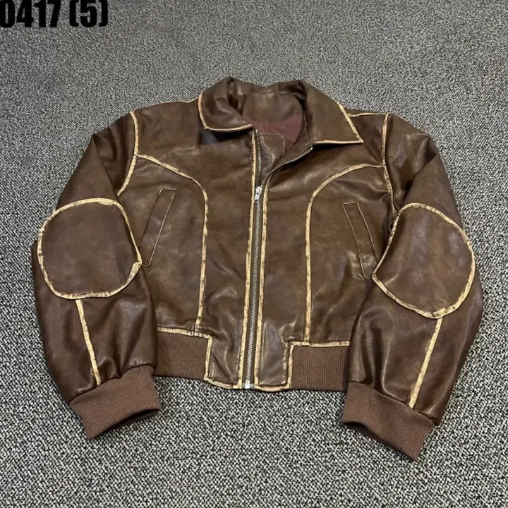 [BUNJANG] Vintage Brown Leather Bomber Jacket / 빈티지 브라운 레더 자켓 봄버 스타일