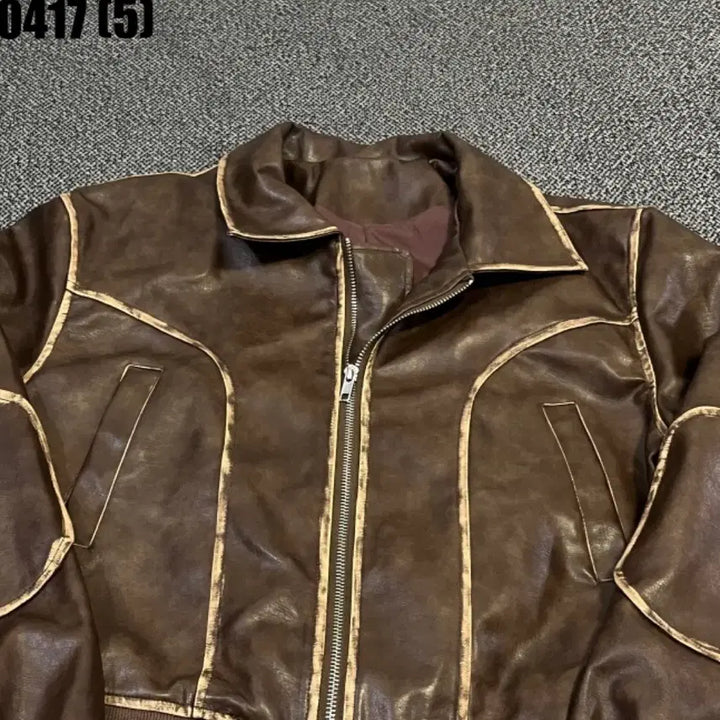 [BUNJANG] Vintage Brown Leather Bomber Jacket / 빈티지 브라운 레더 자켓 봄버 스타일