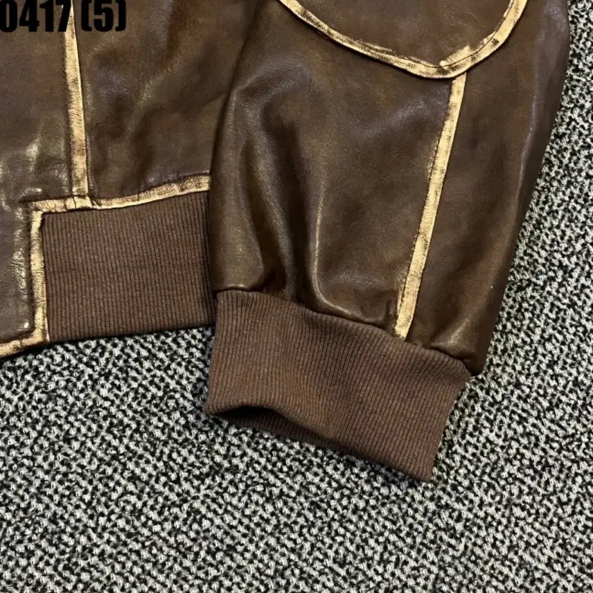 [BUNJANG] Vintage Brown Leather Bomber Jacket / 빈티지 브라운 레더 자켓 봄버 스타일