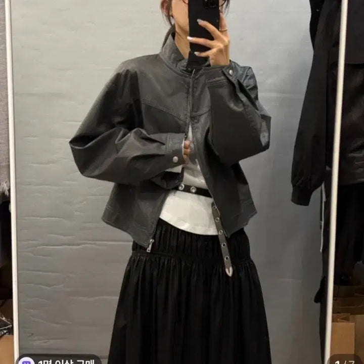 [BUNJANG] Black High-Neck Leather Biker Jacket / 하이넥 블랙 레더 바이커 자켓