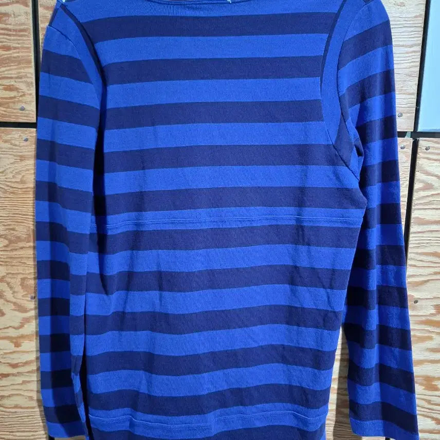 [BUNJANG] Blue Striped Dot Pattern Long Sleeve T-shirt / 블루 스트라이프 도트 패턴 긴팔 티셔츠