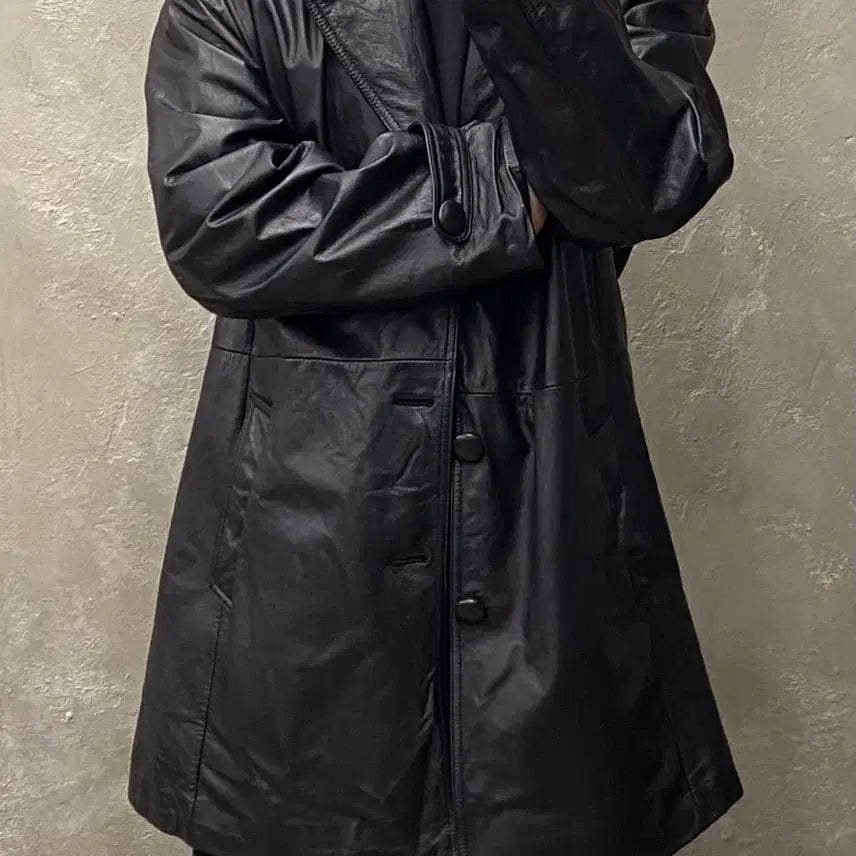 [BUNJANG] Vintage Cowhide Leather Coat / [XL] 90s Vintage 빈티지 소가죽 레더 코트