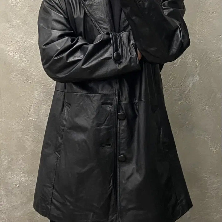[BUNJANG] Vintage Cowhide Leather Coat / [XL] 90s Vintage 빈티지 소가죽 레더 코트