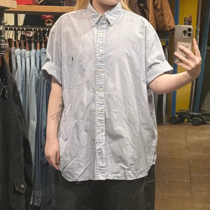 [BUNJANG] Polo Ralph Lauren Checkered Short Sleeve Shirt Sky Blue / [HI] 폴로 랄프로렌 반팔셔츠 체크 스카이블루