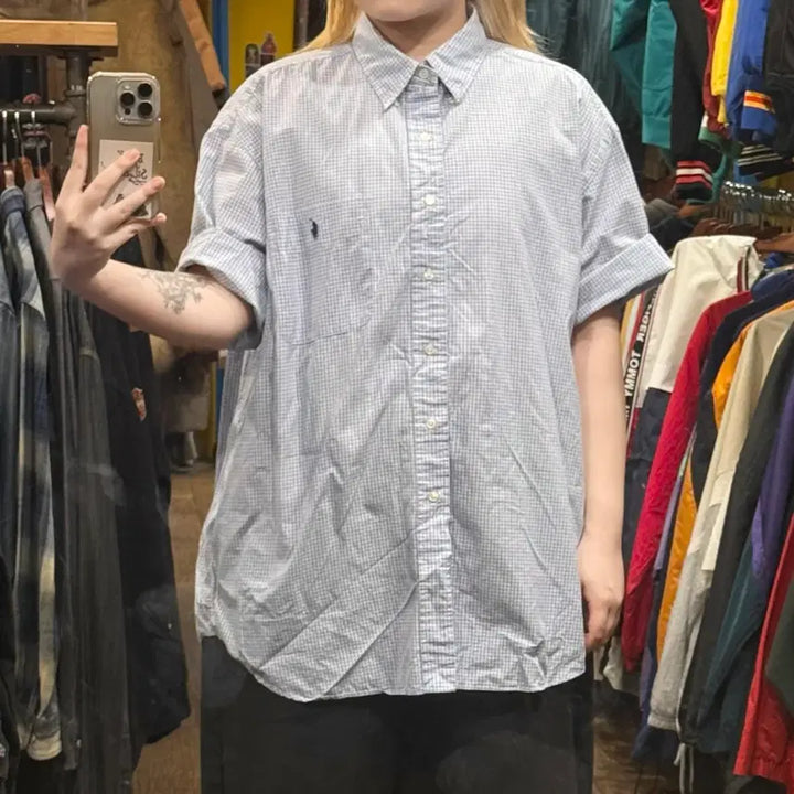 [BUNJANG] Polo Ralph Lauren Checkered Short Sleeve Shirt Sky Blue / [HI] 폴로 랄프로렌 반팔셔츠 체크 스카이블루