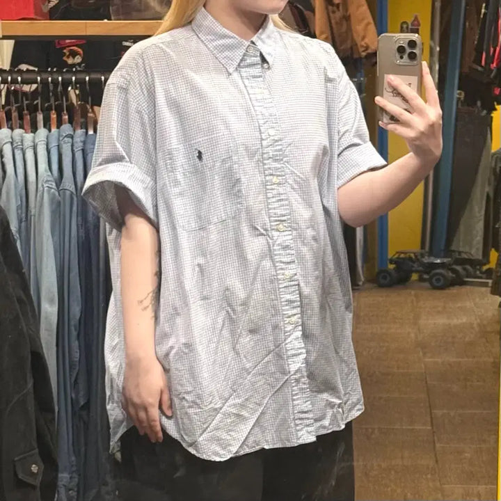 [BUNJANG] Polo Ralph Lauren Checkered Short Sleeve Shirt Sky Blue / [HI] 폴로 랄프로렌 반팔셔츠 체크 스카이블루