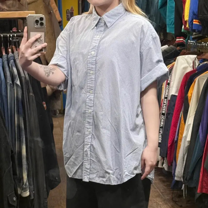 [BUNJANG] Polo Ralph Lauren Checkered Short Sleeve Shirt Sky Blue / [HI] 폴로 랄프로렌 반팔셔츠 체크 스카이블루
