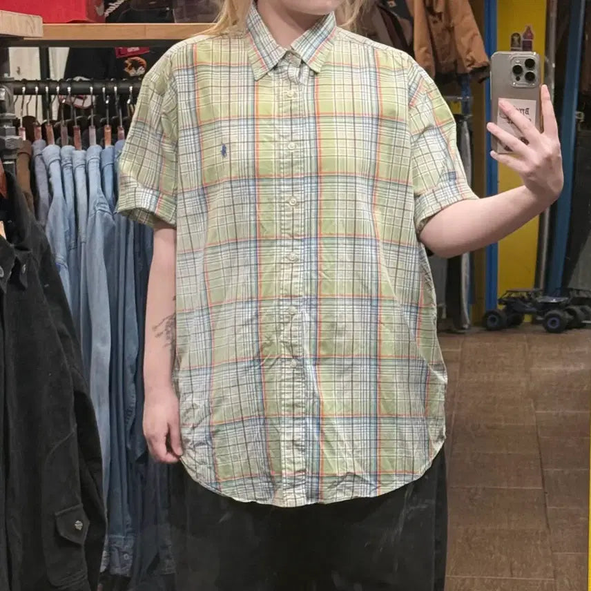 [BUNJANG] Polo Ralph Lauren Checkered Short Sleeve Shirt - Green / [HI] 폴로 랄프로렌 반팔셔츠 체크 그린