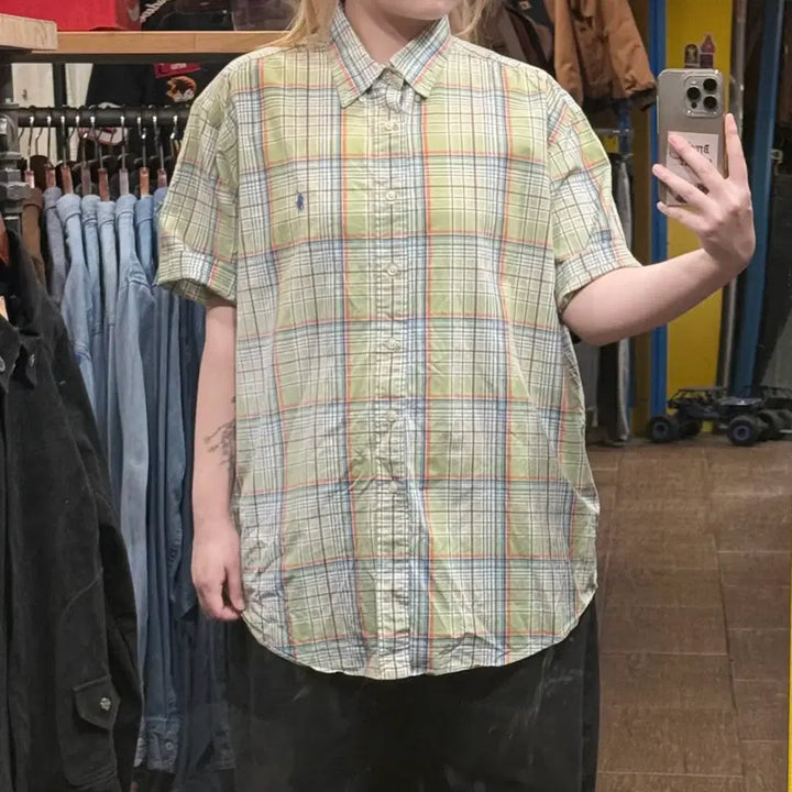 [BUNJANG] Polo Ralph Lauren Checkered Short Sleeve Shirt - Green / [HI] 폴로 랄프로렌 반팔셔츠 체크 그린