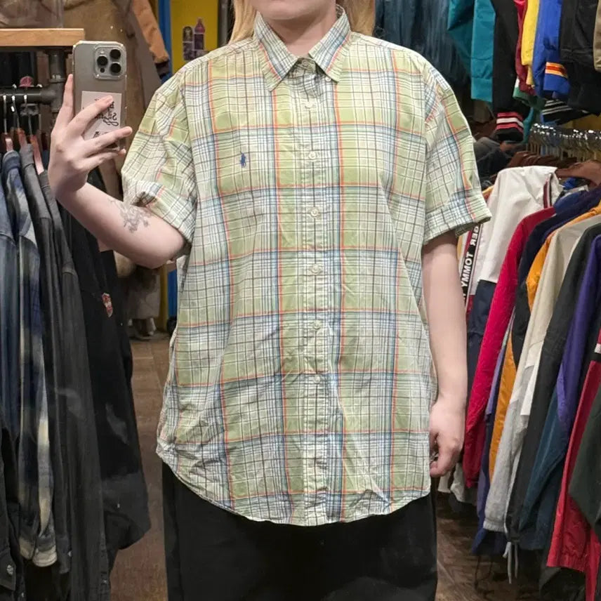 [BUNJANG] Polo Ralph Lauren Checkered Short Sleeve Shirt - Green / [HI] 폴로 랄프로렌 반팔셔츠 체크 그린