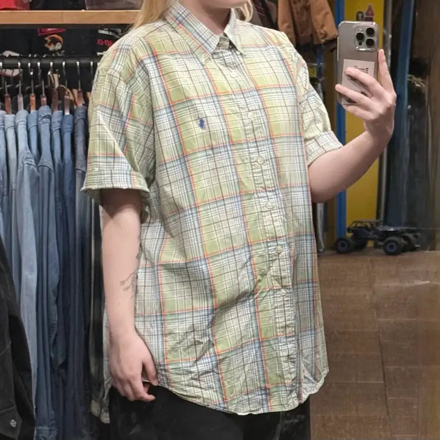 [BUNJANG] Polo Ralph Lauren Checkered Short Sleeve Shirt - Green / [HI] 폴로 랄프로렌 반팔셔츠 체크 그린