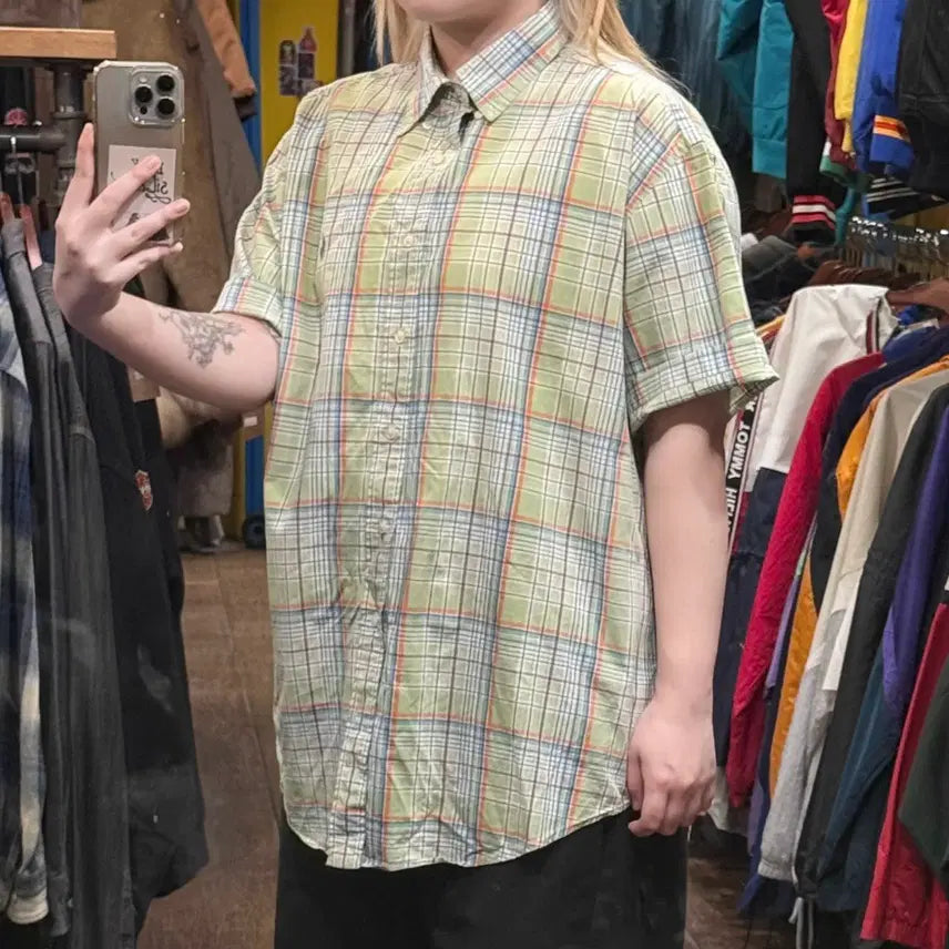 [BUNJANG] Polo Ralph Lauren Checkered Short Sleeve Shirt - Green / [HI] 폴로 랄프로렌 반팔셔츠 체크 그린