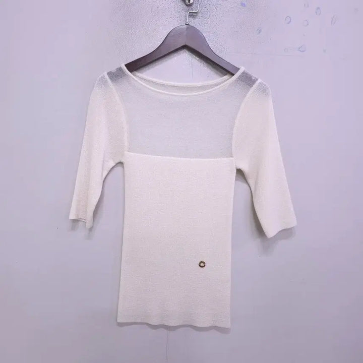 [BUNJANG] DAISY Sheer 3/4 Sleeve Knit Top / DAISY) 거의새거 시스루 7부 니트 티셔츠 -44/55