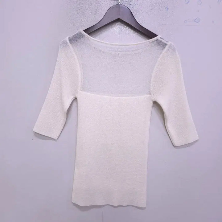 [BUNJANG] DAISY Sheer 3/4 Sleeve Knit Top / DAISY) 거의새거 시스루 7부 니트 티셔츠 -44/55