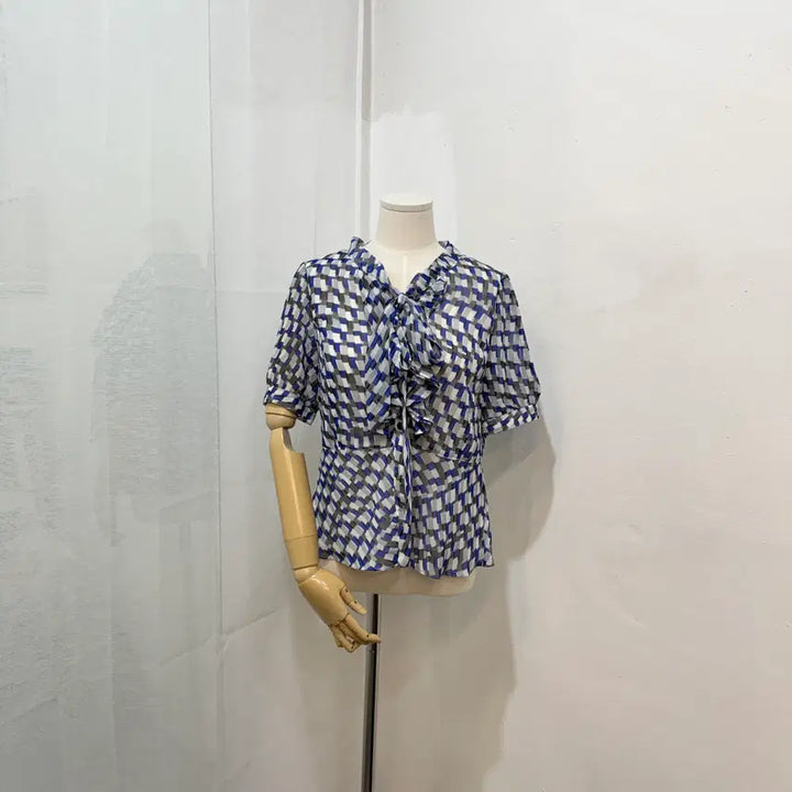 [BUNJANG] Vintage Chiffon Crop Blouse / 빈티지 쉬폰 반팔블라우스 크롭블라우스 2414