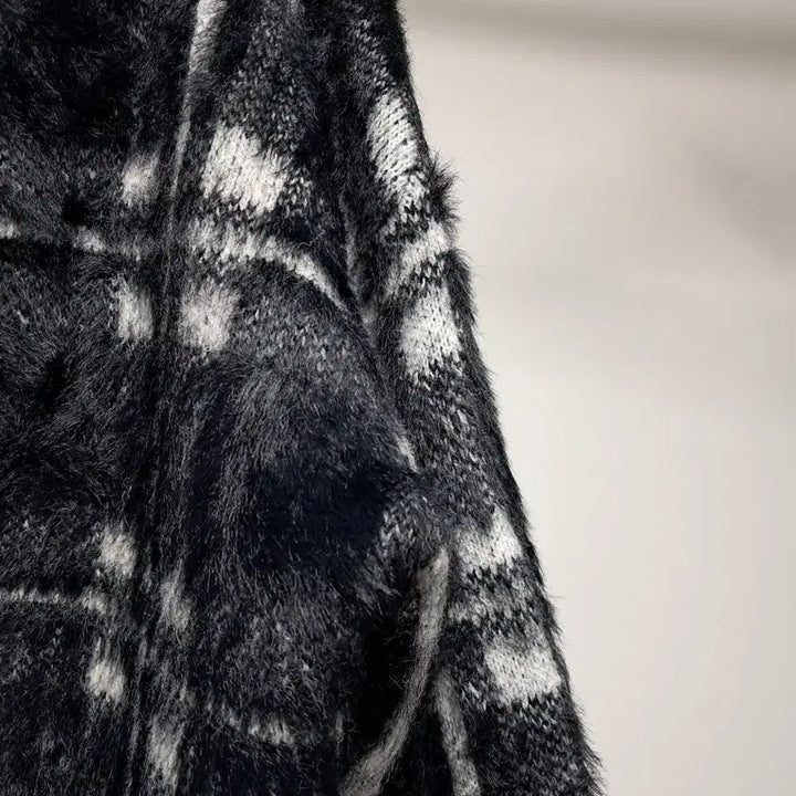 [BUNJANG] H&amp;M Black Checkered Crop Cardigan / H앤M 블랙 체크 크롭 가디건