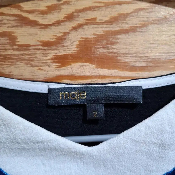 [BUNJANG] Maje Navy Color Block Short Sleeve Blouse / 마쥬 네이비 배색 반팔 블라우스2