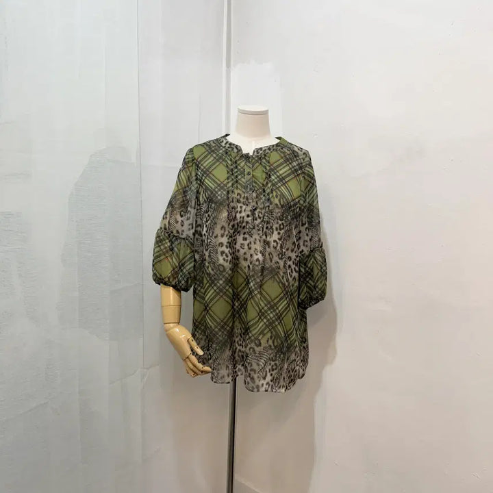 [BUNJANG] Leopard Print Chiffon Blouse / 체크 호피 레오파드 쉬폰블라우스 2439