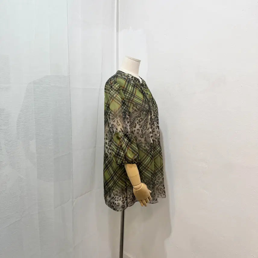 [BUNJANG] Leopard Print Chiffon Blouse / 체크 호피 레오파드 쉬폰블라우스 2439