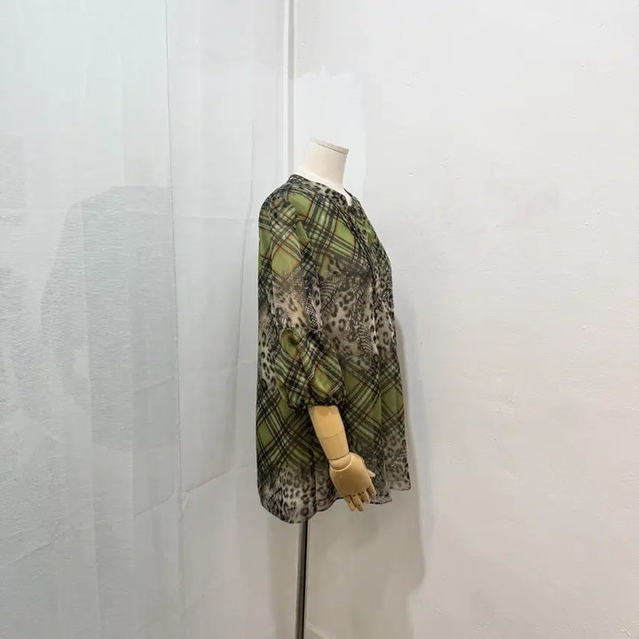 [BUNJANG] Leopard Print Chiffon Blouse / 체크 호피 레오파드 쉬폰블라우스 2439