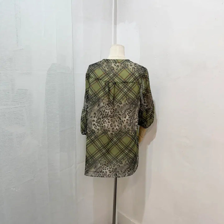 [BUNJANG] Leopard Print Chiffon Blouse / 체크 호피 레오파드 쉬폰블라우스 2439