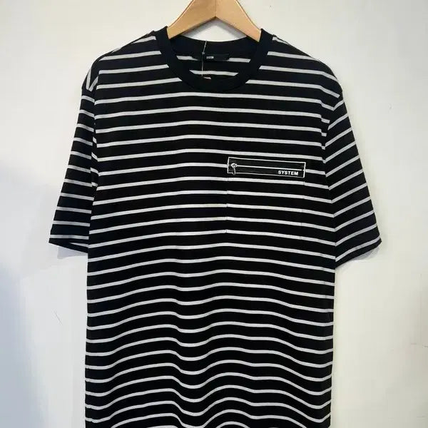 [SOLD OUT] 100 시스템 스트라이프 반팔 티셔츠 블랙