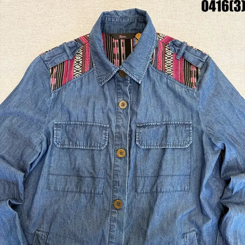 [BUNJANG] Roem Ethnic Pattern Denim Shirt / 로엠 데님 남방 셔츠 에스닉 패턴 포인트 0416(3)
