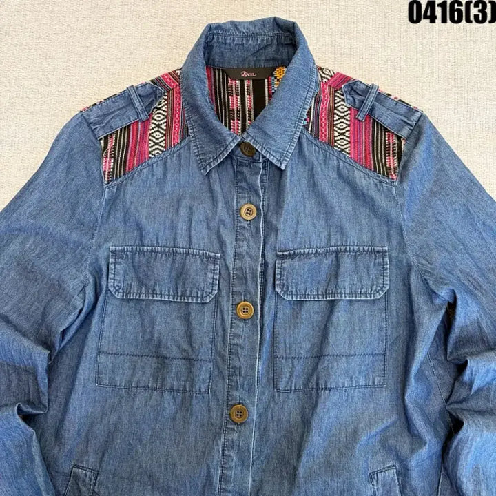 [BUNJANG] Roem Ethnic Pattern Denim Shirt / 로엠 데님 남방 셔츠 에스닉 패턴 포인트 0416(3)