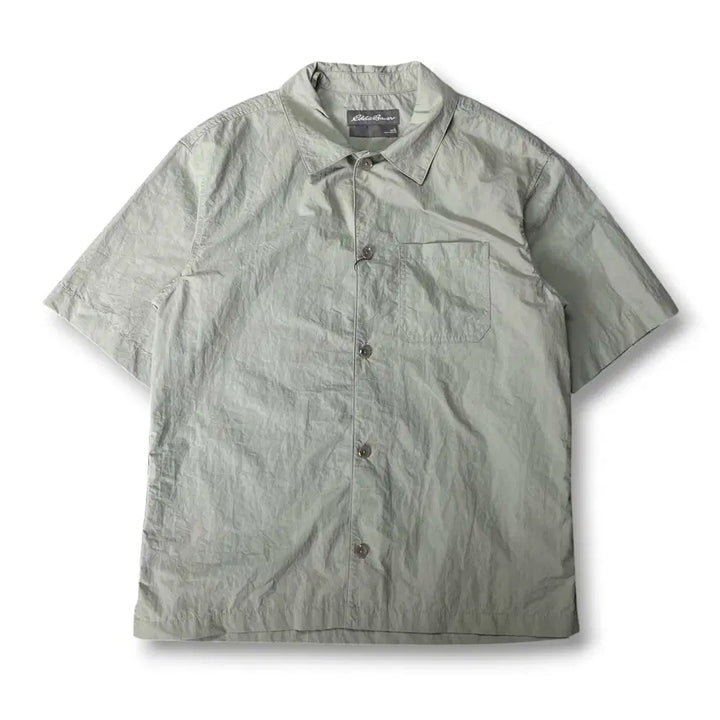 [BUNJANG] Eddie Bauer Khaki Nylon Open Collar Short Sleeve Shirt - Large / 에디바우어 카키 나일론 오픈카라 반팔 셔츠 L