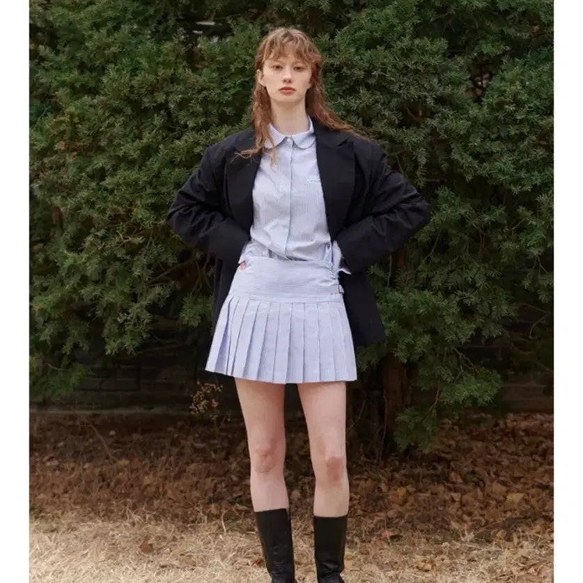 [BUNJANG] ISSUE NUMBER Blouse and Skirt Set / 이슈넘버 스트라이프 블라우스 셔츠 + 스커트 셋업 새상품