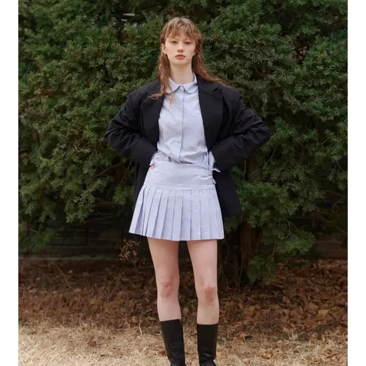 [BUNJANG] ISSUE NUMBER Blouse and Skirt Set / 이슈넘버 스트라이프 블라우스 셔츠 + 스커트 셋업 새상품