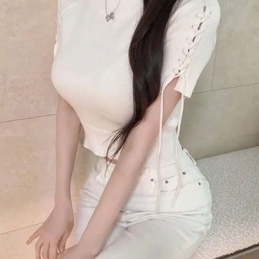 [BUNJANG] Cielo White Ribbon Knit Top / 수입의류 시엘로 리본 니트(화이트1장 바로배송)