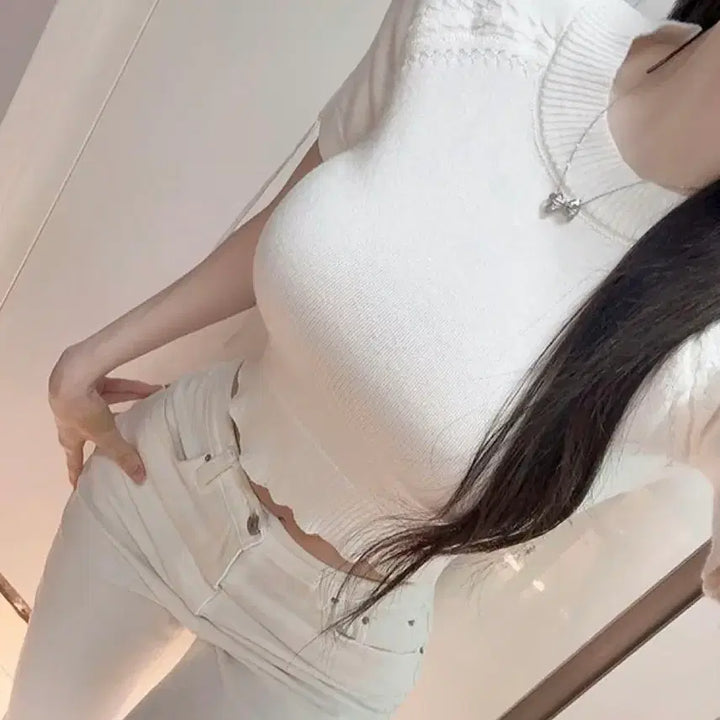 [BUNJANG] Cielo White Ribbon Knit Top / 수입의류 시엘로 리본 니트(화이트1장 바로배송)