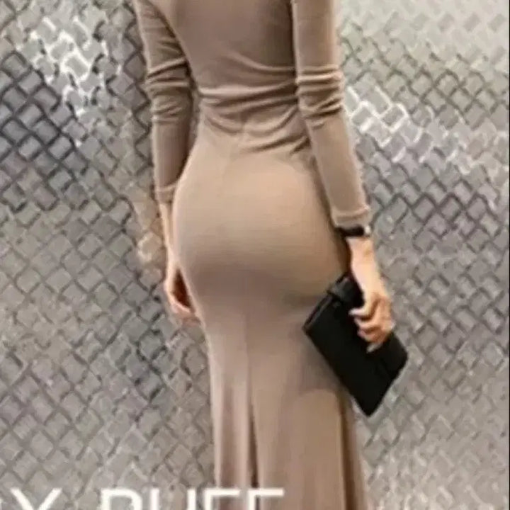 [BUNJANG] Unopened Black Ribbed Turtleneck Long Dress / 골지 목폴라 롱 원피스 블랙M미개봉 얇은면소재