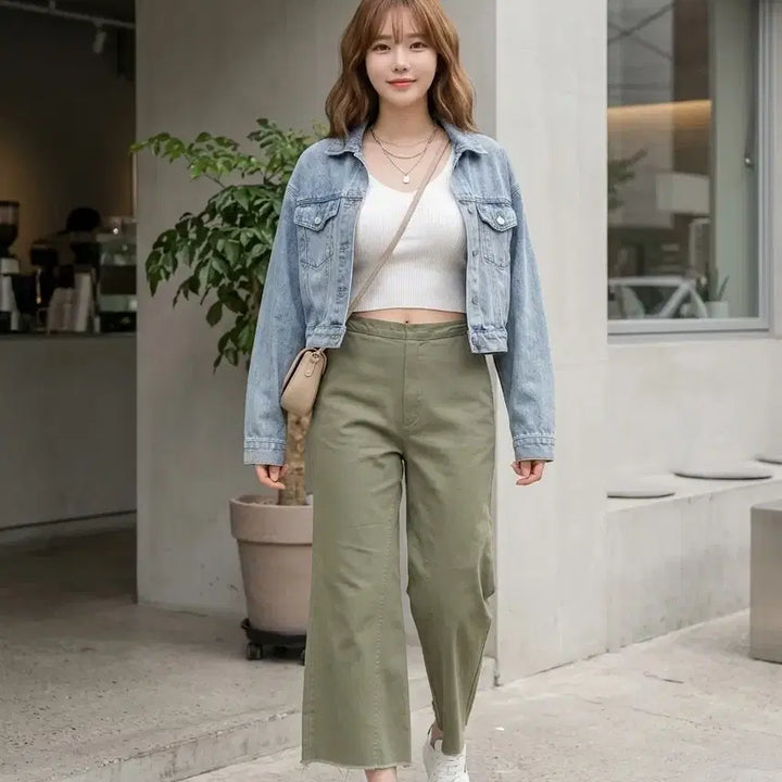 [BUNJANG] SIBEL SARAL Olive Wide Banding Pants / SIBEL SARAL 사이벨사랄 올리브 와이드 밴딩 팬츠