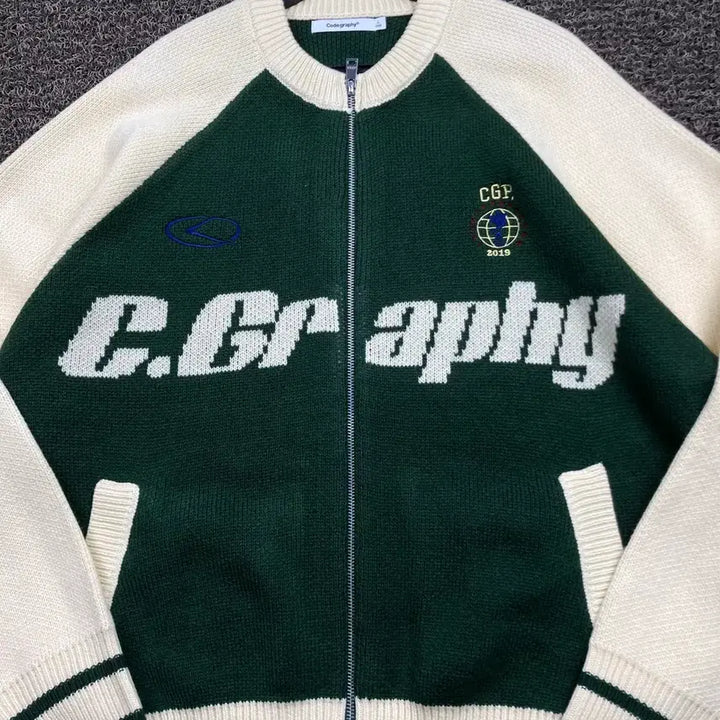 [BUNJANG] Code:Graphy Sporty Raglan Knit Zip-up / 코드그라피 스포티 나그랑 니트집업