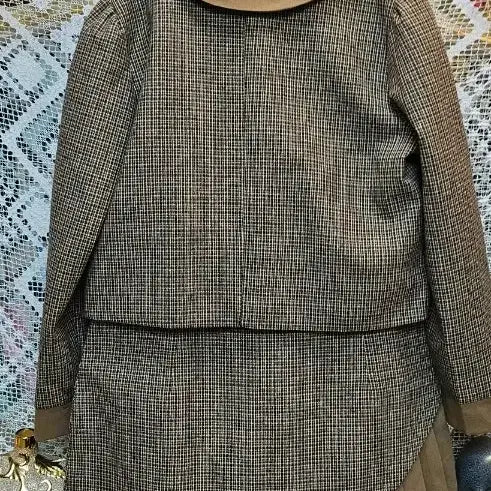 [BUNJANG] Vintage Checkered Crop Jacket and Skirt Set / 빈티지 체크 자켓 브라운 칼라 크롭스커트